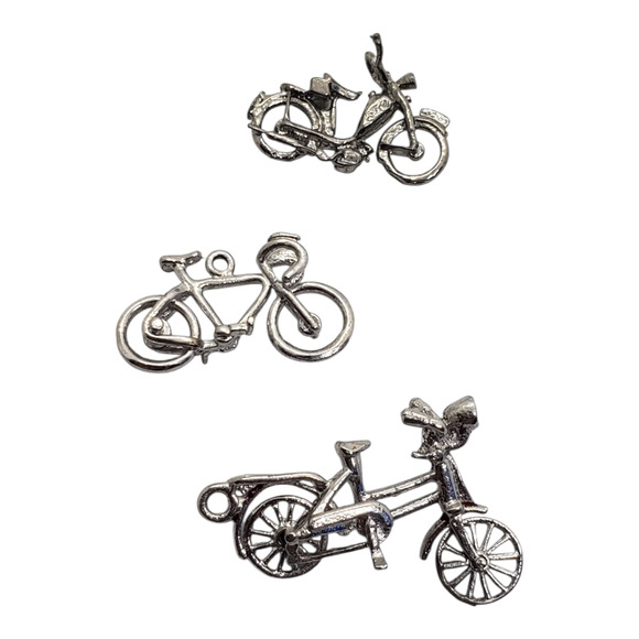 Lot 3 Bicycle Bike Silver Tone Charms Pendants Jewelry Making Craft Findings - Picture 3 of 5
